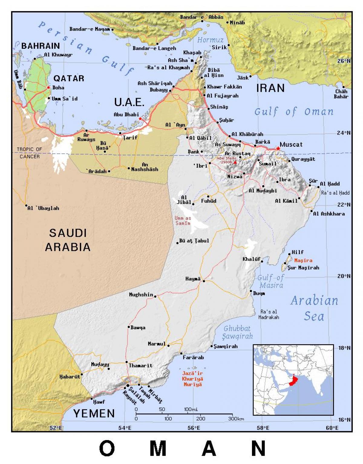 mapa político de Omán