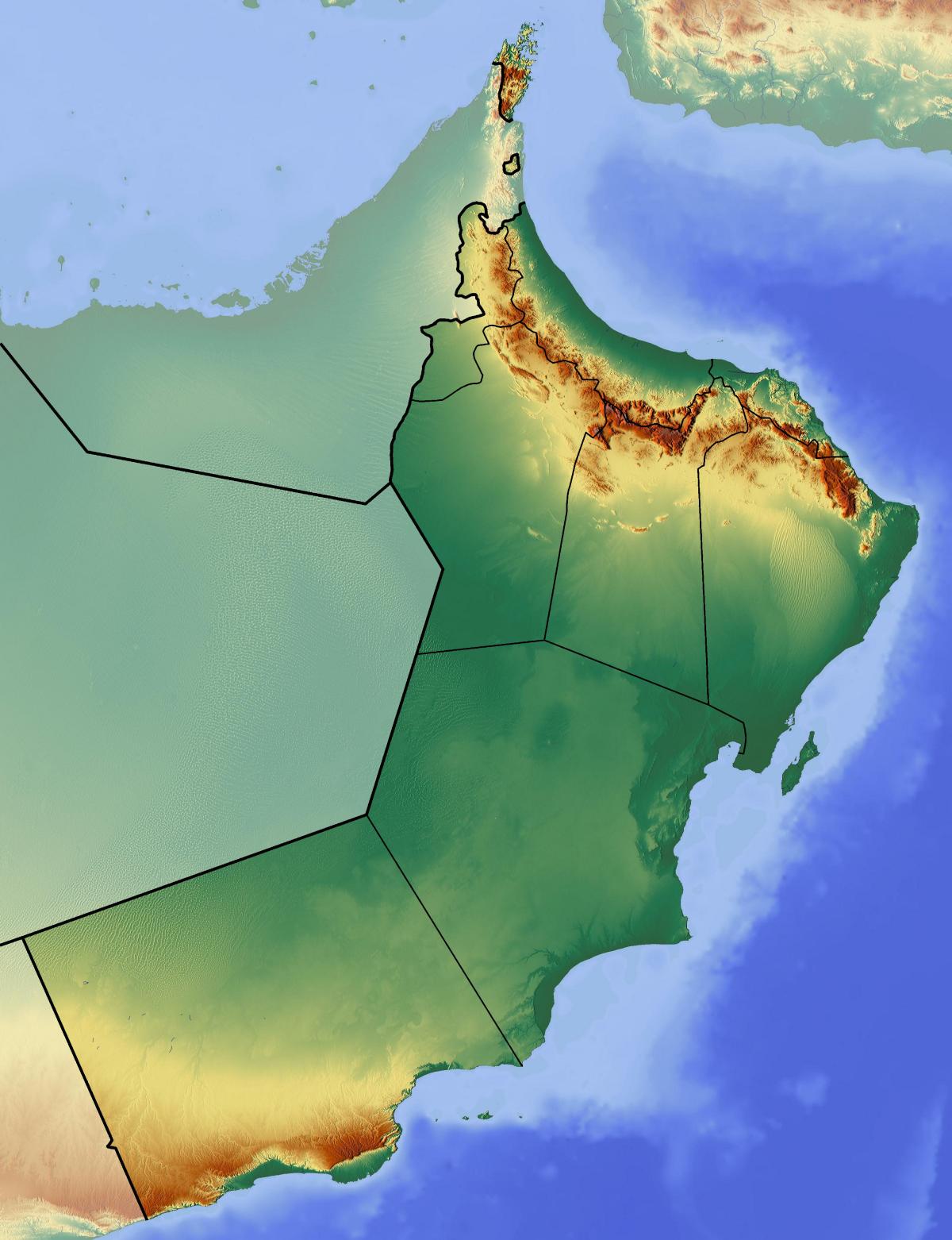 mapa topográfico de Omán